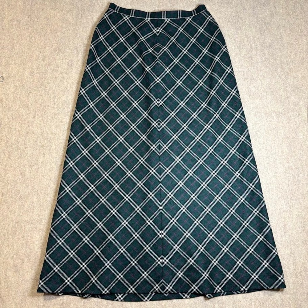 Preston & York Maxi Skirt Womens 10 Green Wool Blend Plaid A-Line Classic Chic